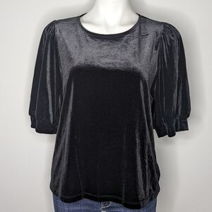 Draper James RSVP black velvet short sleeve top L
